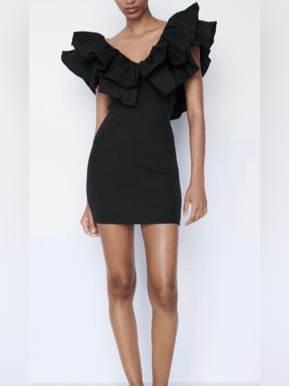 Zara Black Ruffle Mini Dress - Picture 5 of 9